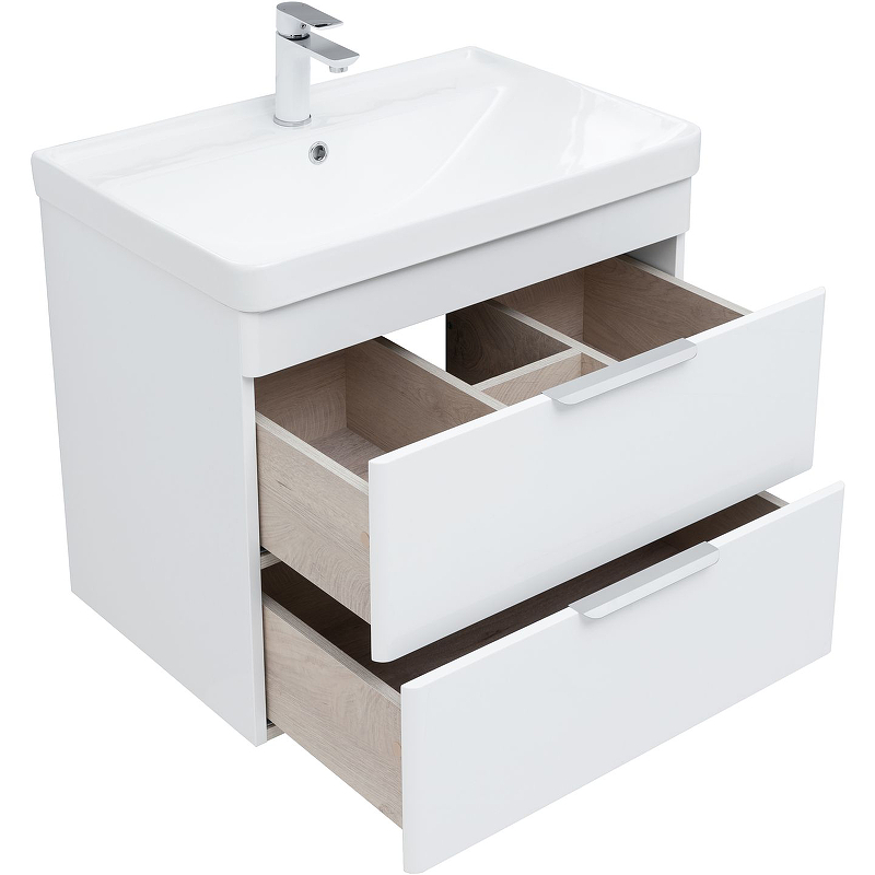 Тумба Ирис new 70 подвесная,  2 ящика, цвет белый глянец