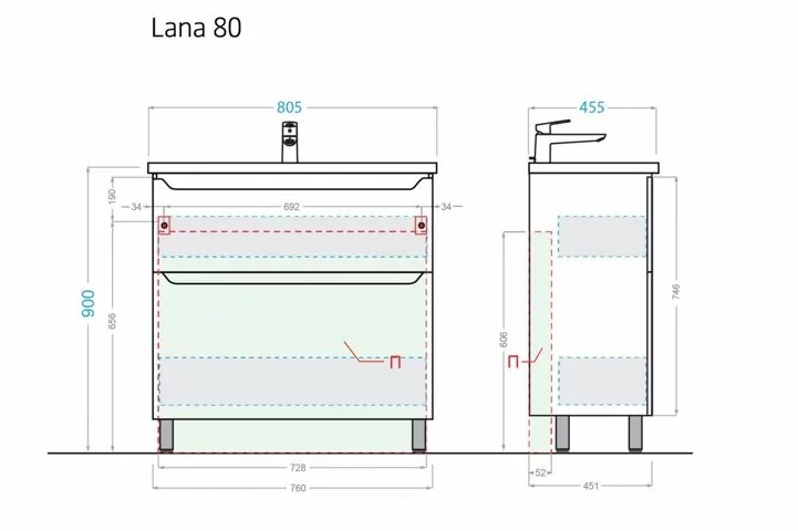 Тумба LANA 80 под раковину Миранда-80, цвет белый, бренд Alavann