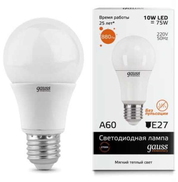 Лампа Gauss LED Elementary A60 10W E27 2700K