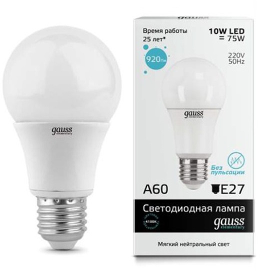 Лампа Gauss LED Elementary A60 10W E27 4100K