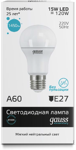 Лампа Gauss LED Elementary A60 15W E27 4100K