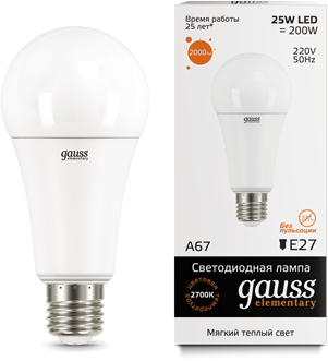 Лампа Gauss LED Elementary A67 25W E27 2700K