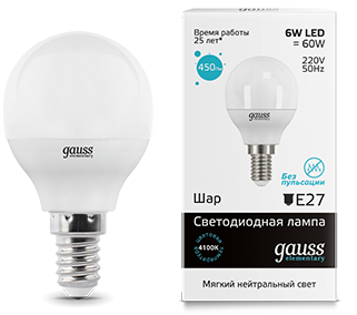 Лампа Gauss LED Elementary Globe 6W E14 4100K