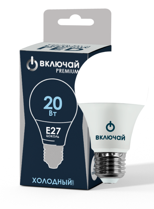 Лампа LED PREMIUM A60-20W-E27-WW 6500K ЛОН Включай