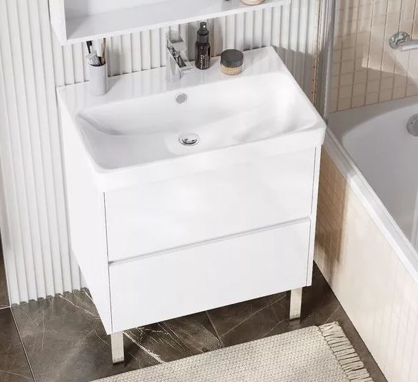 Комплект тумба Сканди 70 Белый матовый/Белый глянцевый + раковина Адриана 70